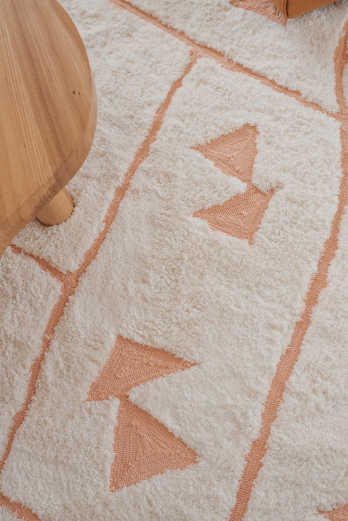 Leesha Cream and Peach Tribal Shag Rug
