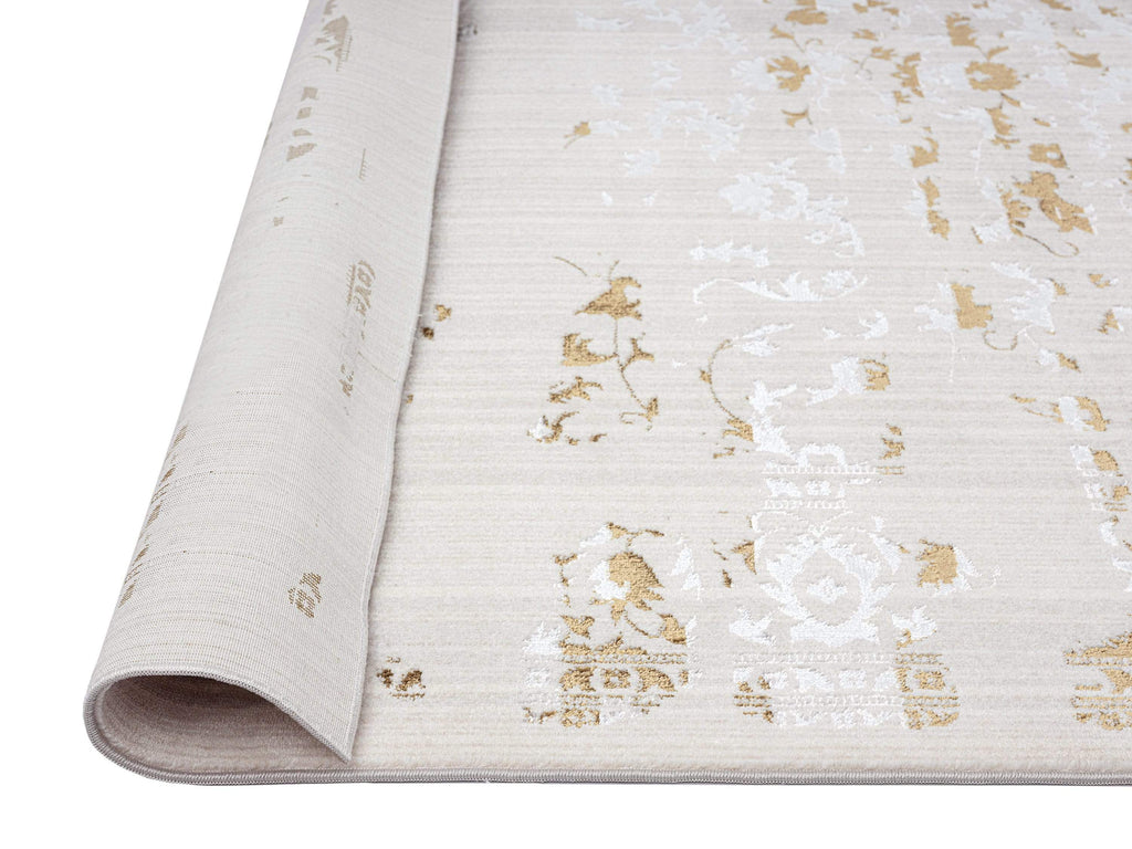 Lindy Cream Ivory And Gold Traditional Floral Rug