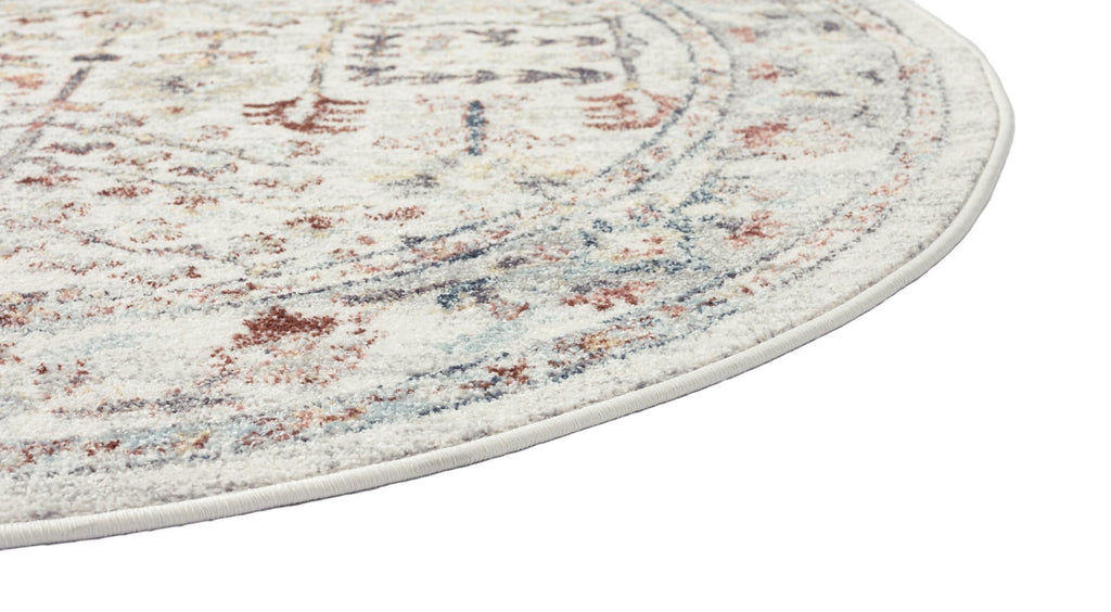 Livvie Blue and Orange Multi-Colour Distressed Round Rug
