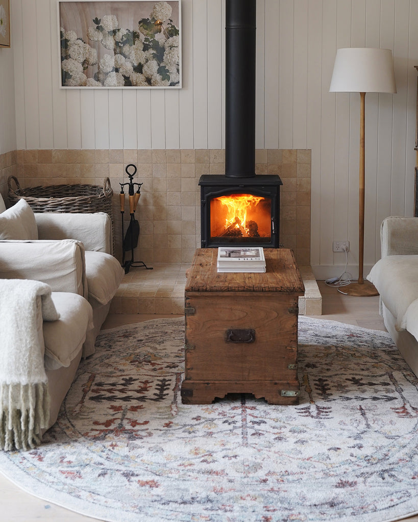 Livvie Blue and Orange Multi-Colour Distressed Round Rug