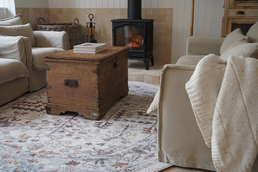 Livvie Blue and Orange Multi-Colour Distressed Round Rug