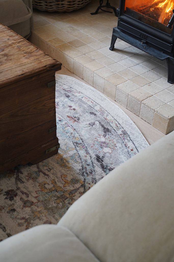 Livvie Blue and Orange Multi-Colour Distressed Round Rug