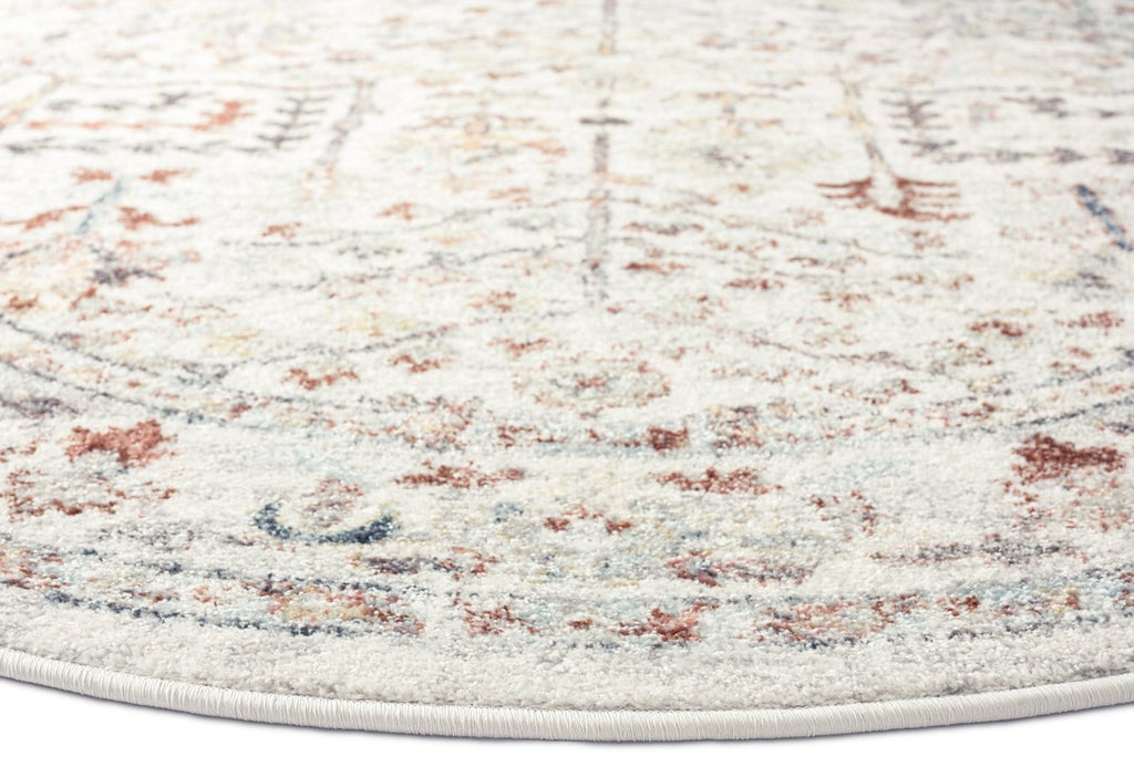 Livvie Blue and Orange Multi-Colour Distressed Round Rug