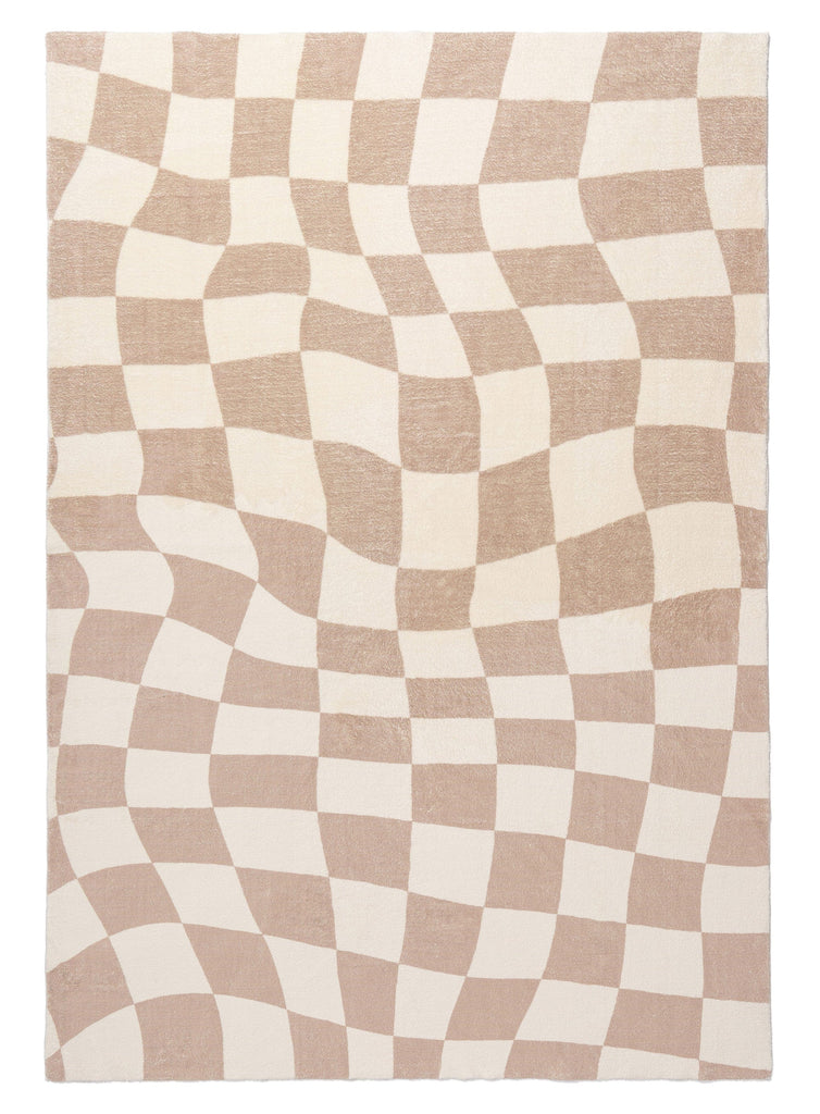Logan Beige and Ivory Abstract Checkered Washable Rug