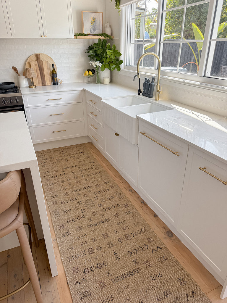 Loom Sand Beige and Stone Tribal Pattern Indoor Outdoor Runner Rug