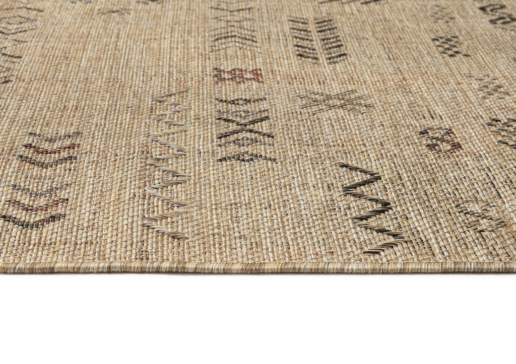 Loom Sand Beige and Stone Tribal Pattern Indoor Outdoor Rug