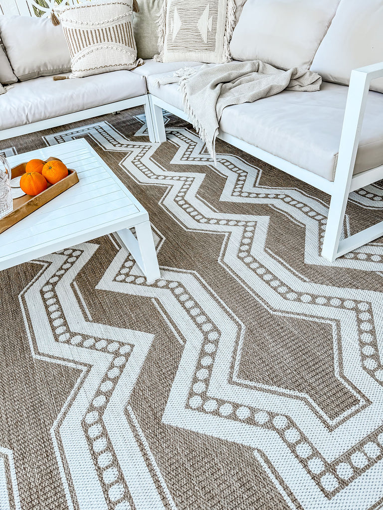 Lora Brown and Ivory Tribal Flatweave Indoor Outdoor Rug