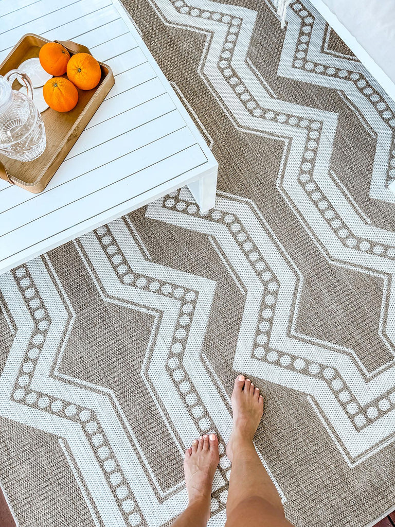 Lora Brown and Ivory Tribal Flatweave Indoor Outdoor Rug