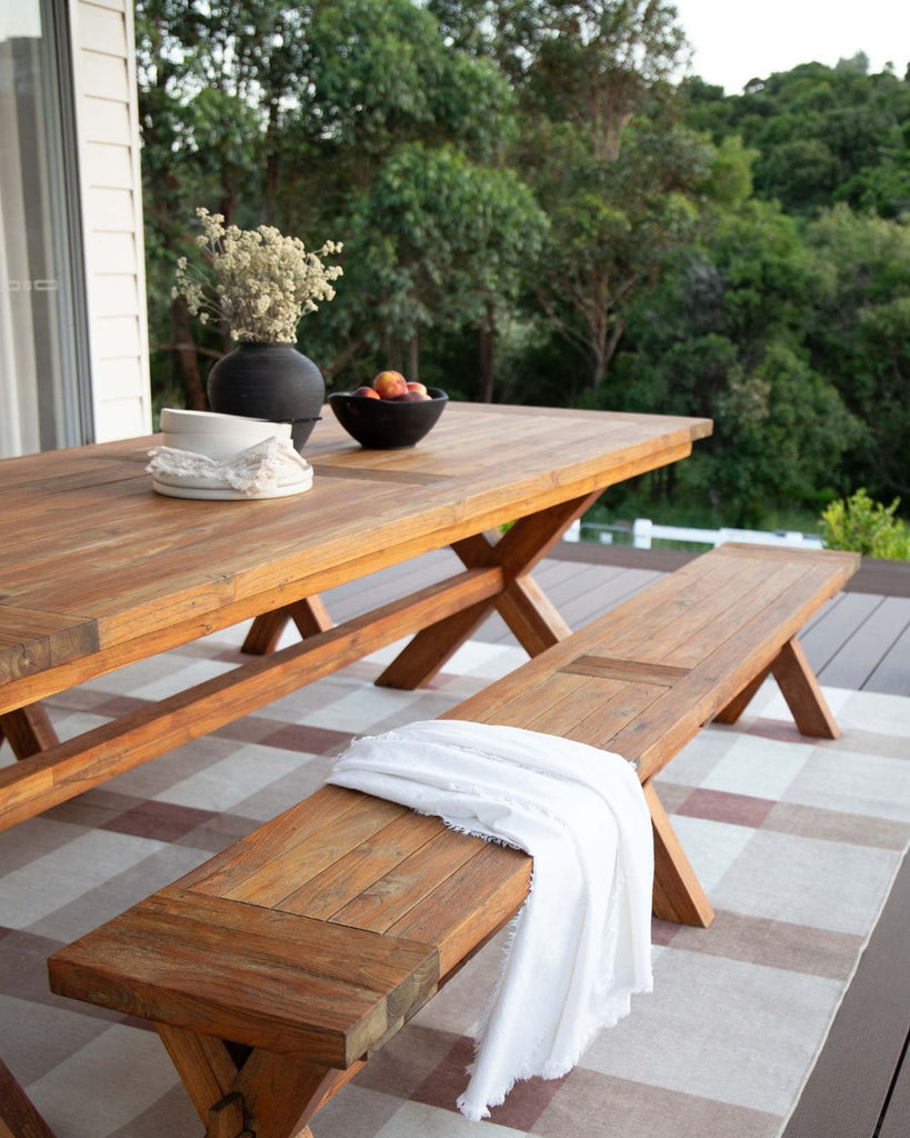 Lucca Beige Ivory and Terracotta Checkered Indoor Outdoor Rug