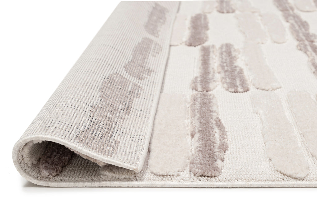 Luiza Ivory and Beige Abstract Striped Rug
