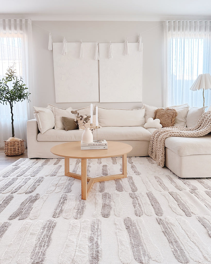 Luiza Ivory and Beige Abstract Striped Rug