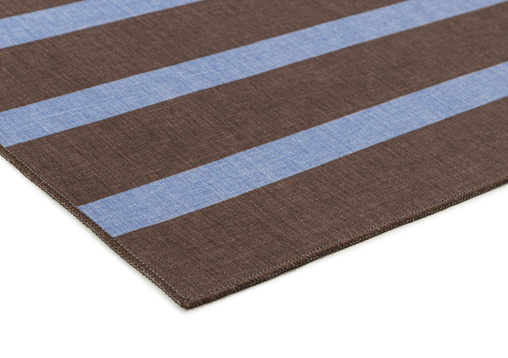 Luz Deep Cocoa and Vivid Blue Striped Indoor Outdoor Rug