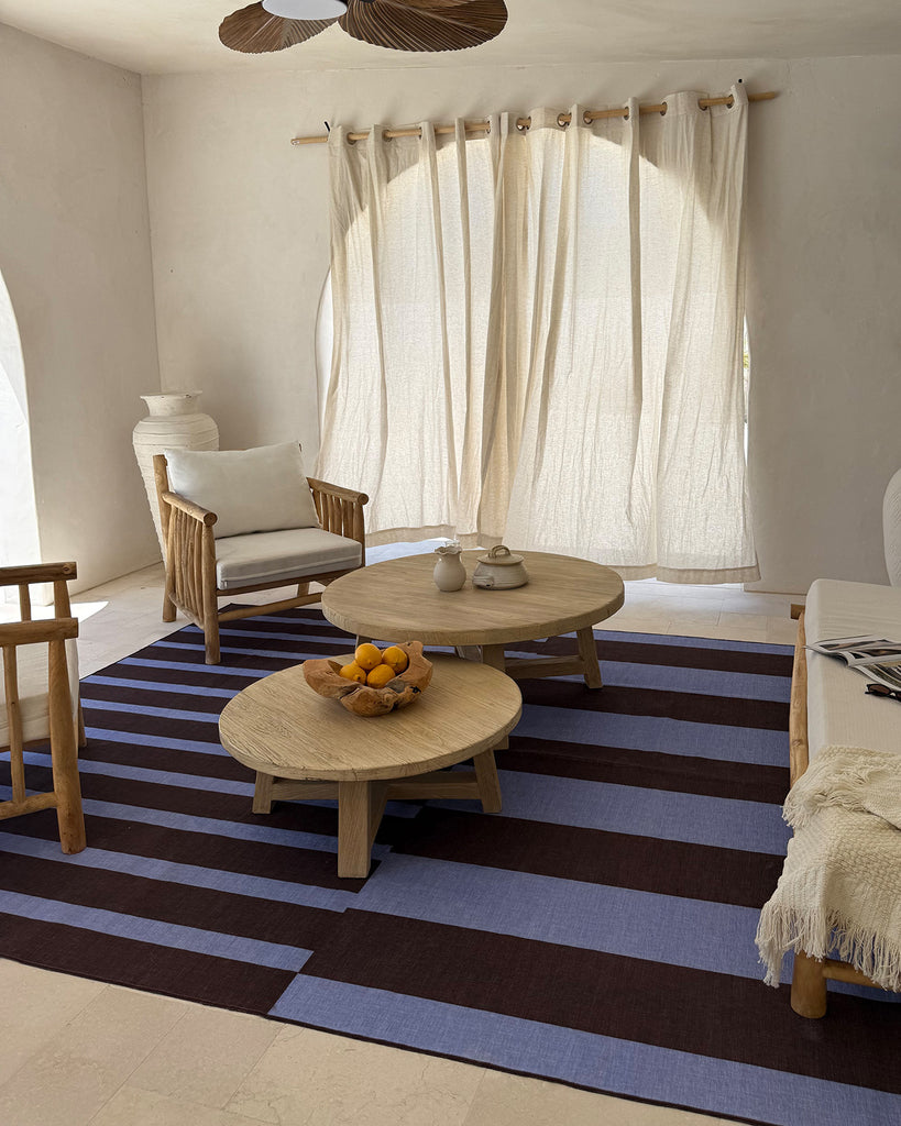 Luz Deep Cocoa and Vivid Blue Striped Indoor Outdoor Rug