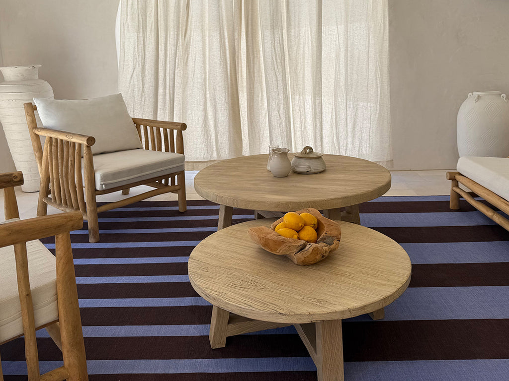 Luz Deep Cocoa and Vivid Blue Striped Indoor Outdoor Rug