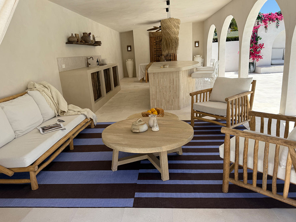 Luz Deep Cocoa and Vivid Blue Striped Indoor Outdoor Rug