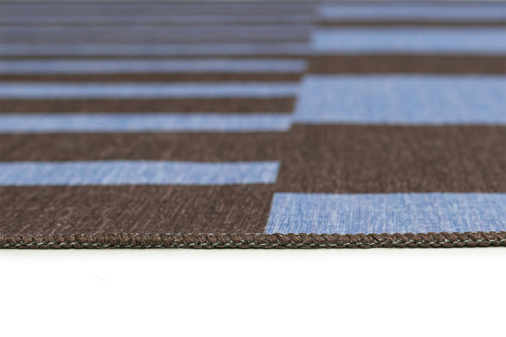 Luz Deep Cocoa and Vivid Blue Striped Indoor Outdoor Rug