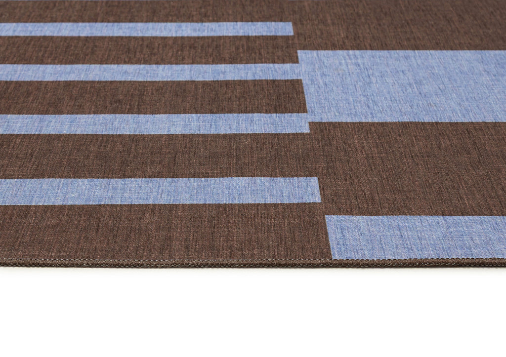 Luz Deep Cocoa and Vivid Blue Striped Indoor Outdoor Rug