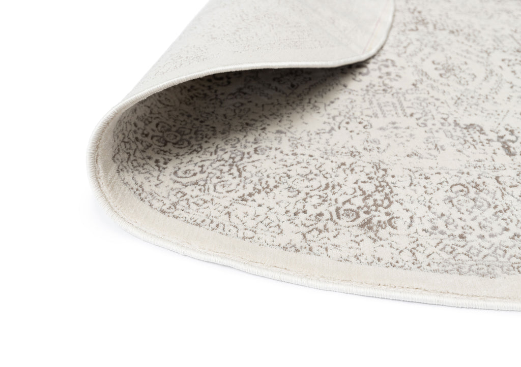 Madison Ivory And Grey Traditional Distressed Round Rug