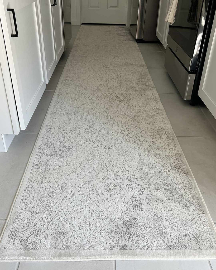 Madison Ivory And Grey Traditional Distressed Runner Rug