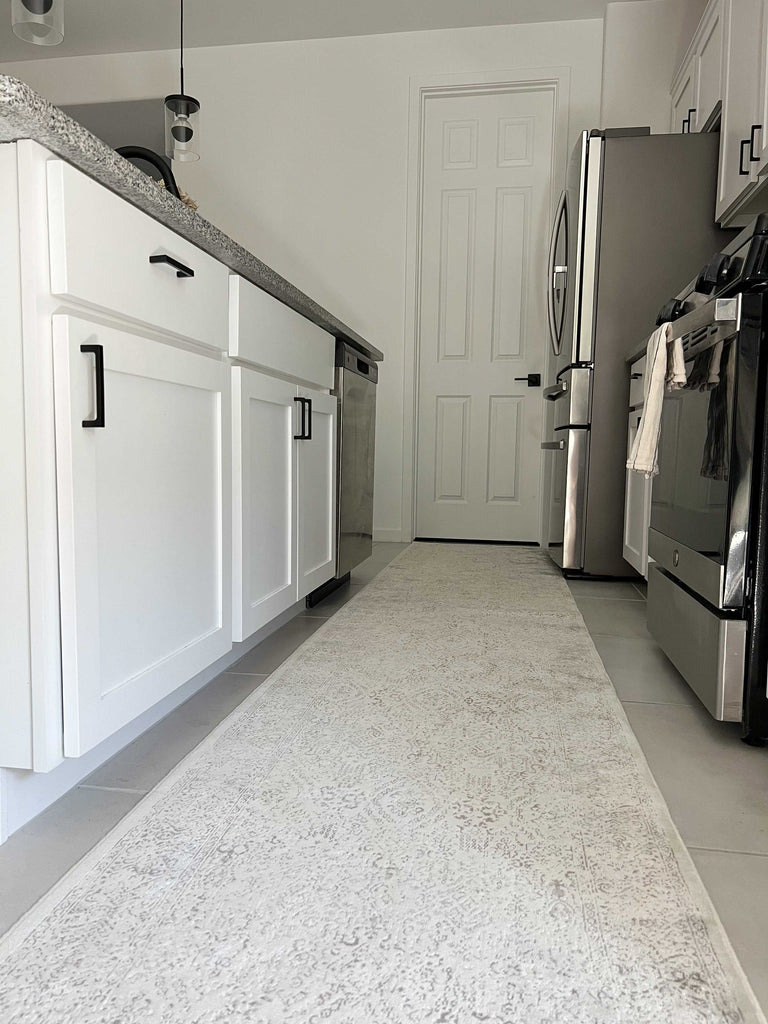 Madison Ivory And Grey Traditional Distressed Runner Rug