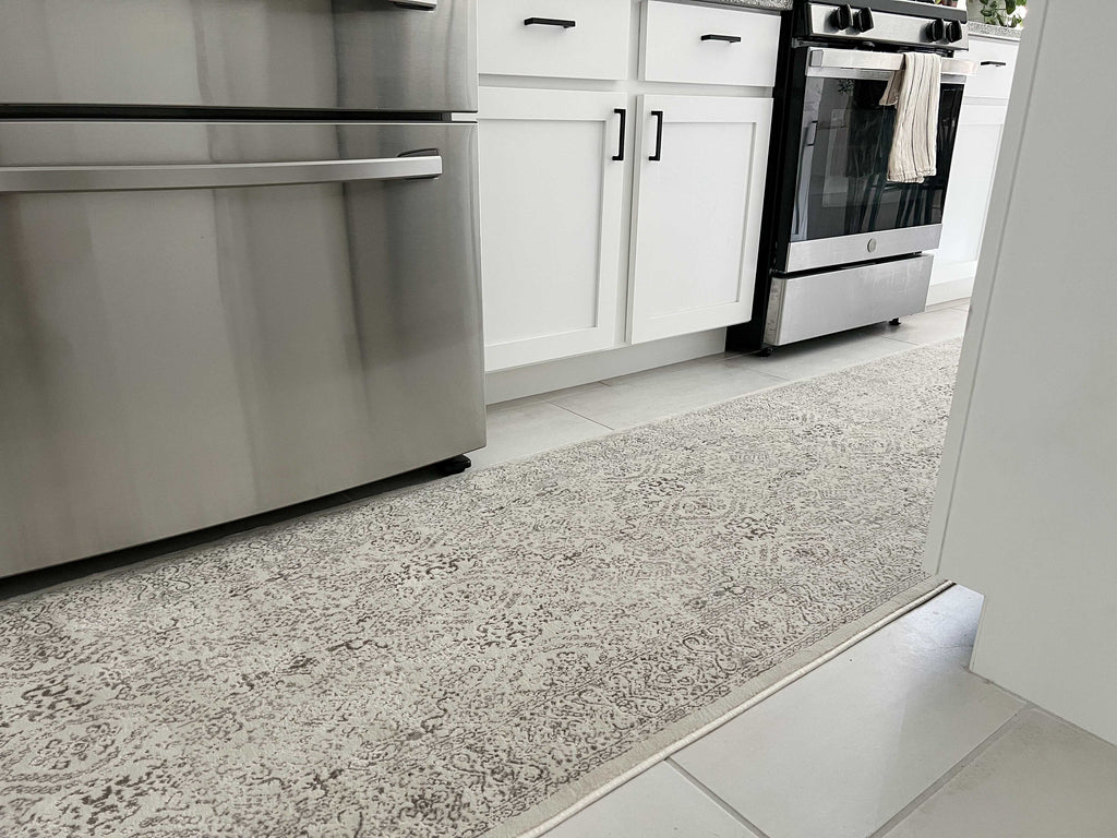 Madison Ivory And Grey Traditional Distressed Runner Rug