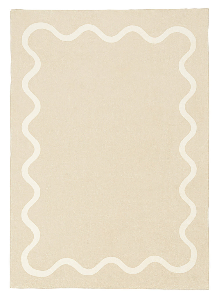 Mahali Beige Ivory Wiggle Bordered Washable Rug