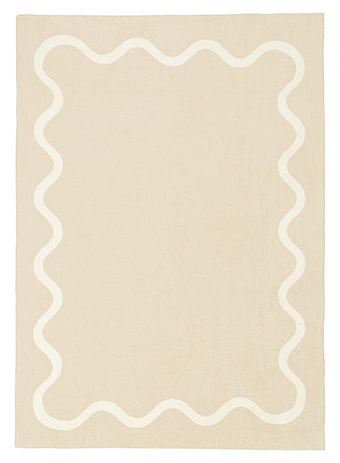 Mahali Beige Ivory Wiggle Bordered Washable Rug