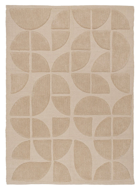 Mai Beige Geometric Washable Wool Rug