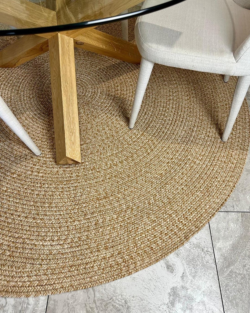 Malia Beige Braided Flatweave Indoor Outdoor Round Rug
