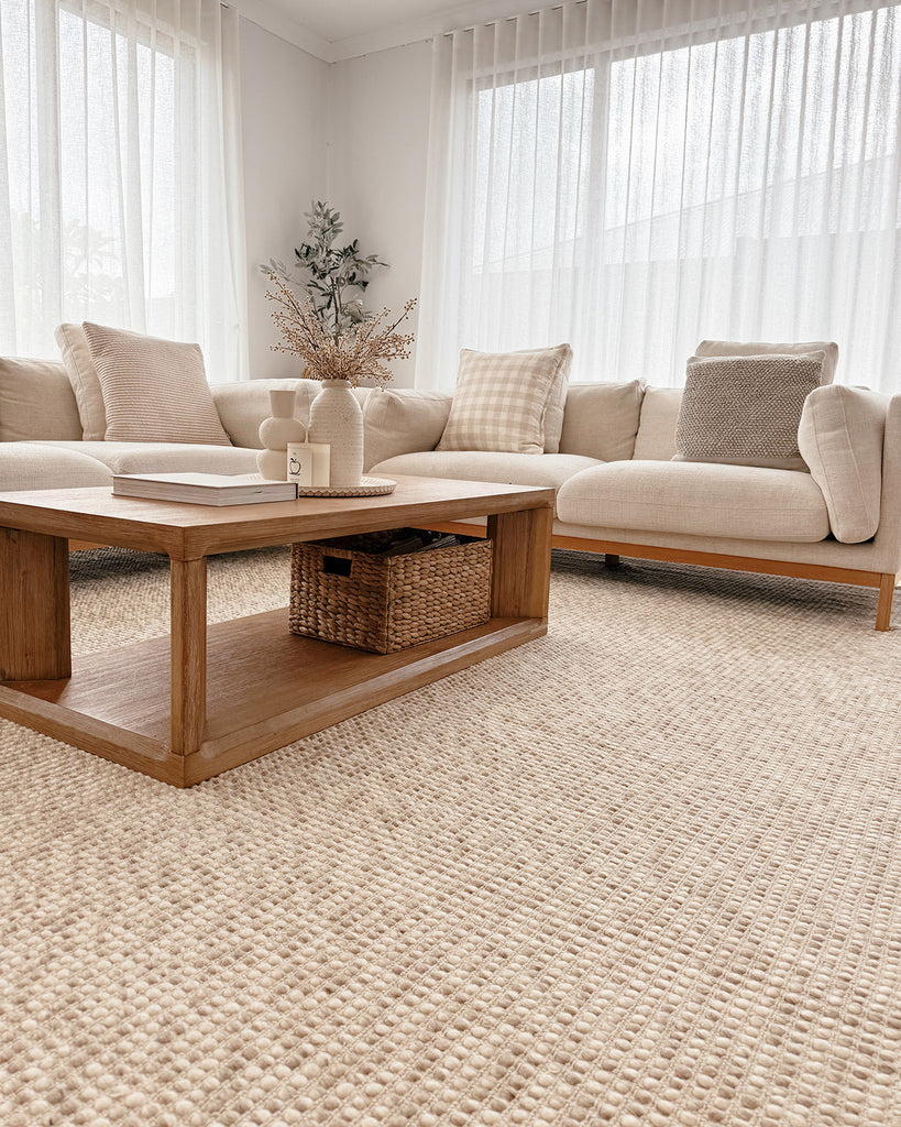 Mallory Marbled Cream and Grey Chunky Wool Rug