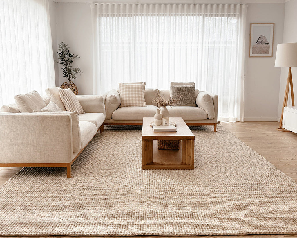 Mallory Marbled Cream and Grey Chunky Wool Rug