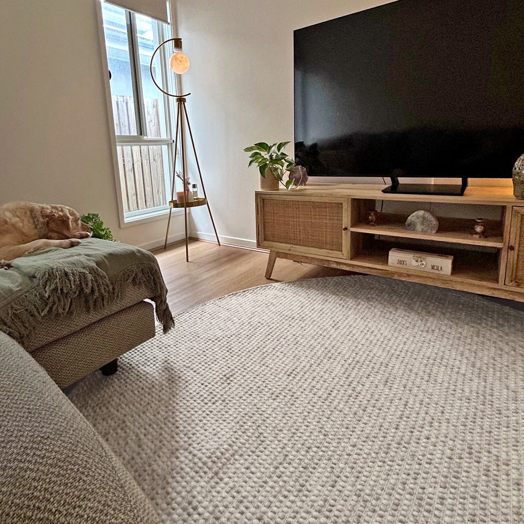 Mallory Marbled Cream and Grey Chunky Wool Round Rug