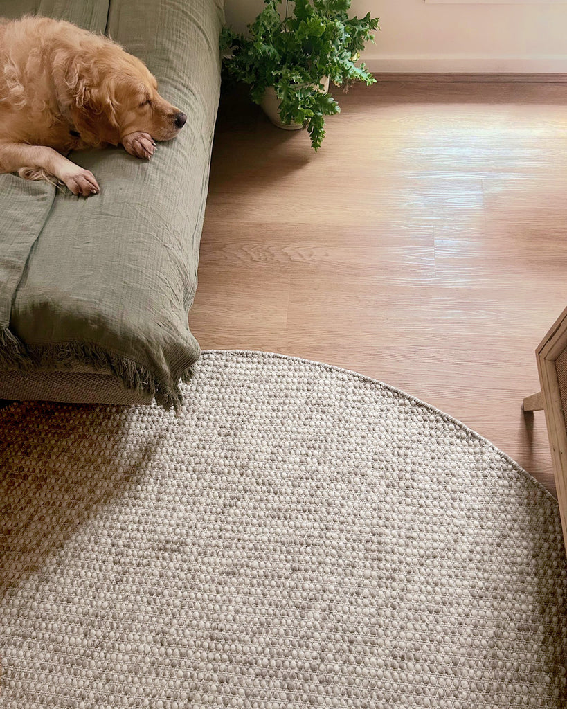 Mallory Marbled Cream and Grey Chunky Wool Round Rug