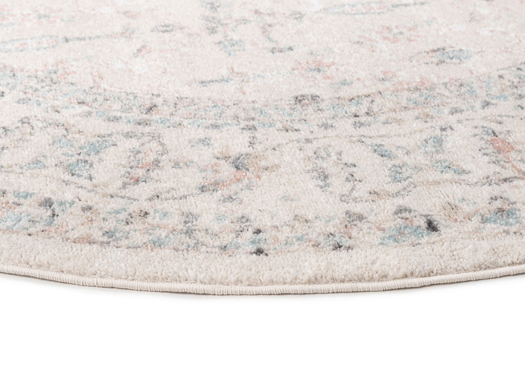 Maplewood Cream and Pink Traditional Round Rug