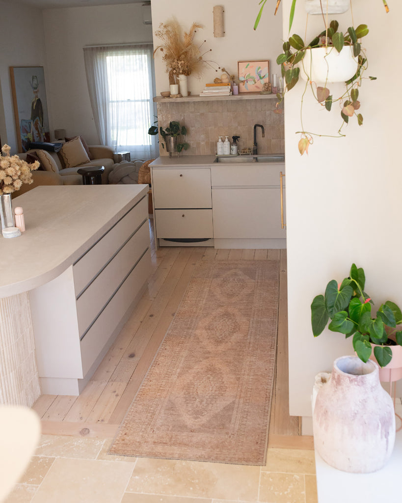 Mariana Cream and Peach Medallion Washable Runner Rug