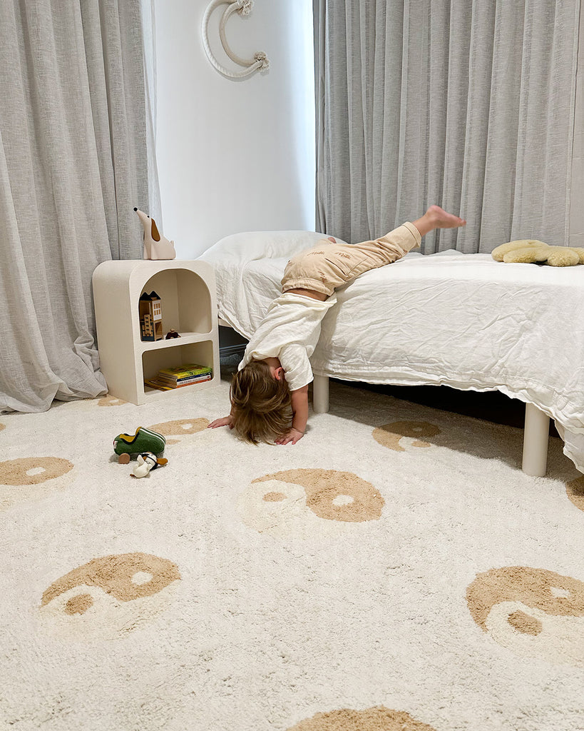 Marika Cream and Beige Yin Yang Cotton Washable Rug