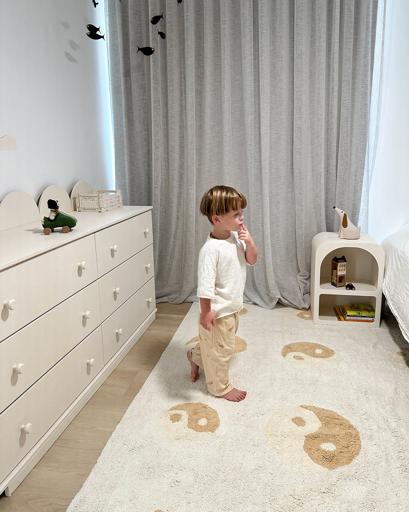 Marika Cream and Beige Yin Yang Cotton Washable Rug