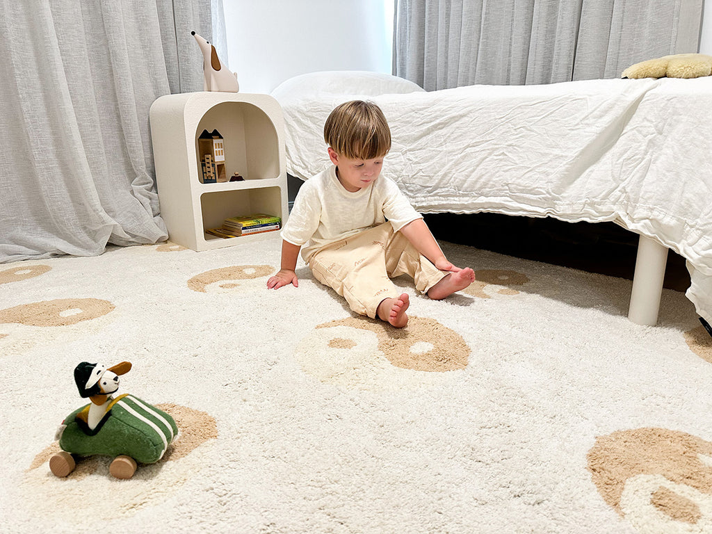 Marika Cream and Beige Yin Yang Cotton Washable Rug