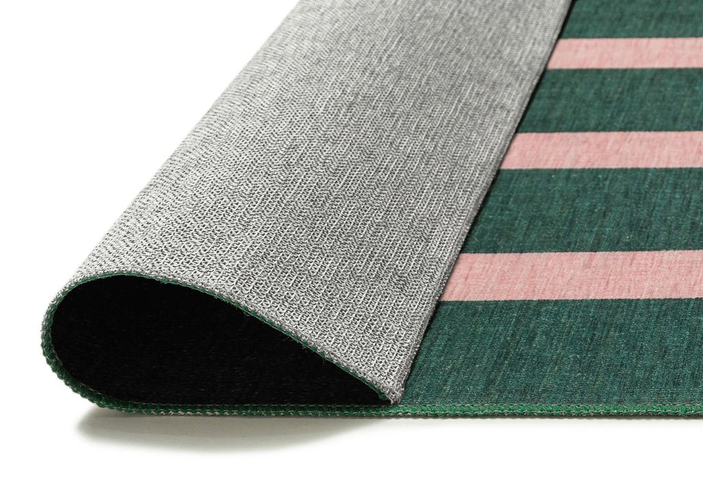 Marilyn Deep Forest Green and Blush Pink Striped Indoor Outdoor Rug