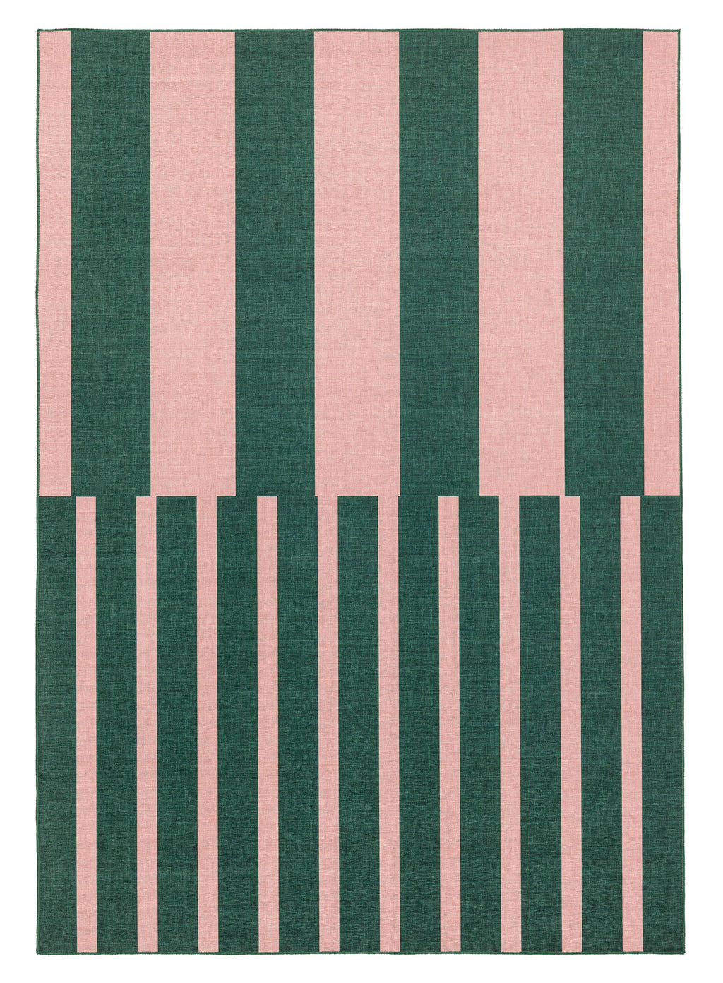 Marilyn Deep Forest Green and Blush Pink Striped Indoor Outdoor Rug