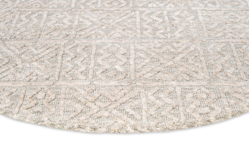 Melia Grey and Ivory Tribal Textured Round Rug