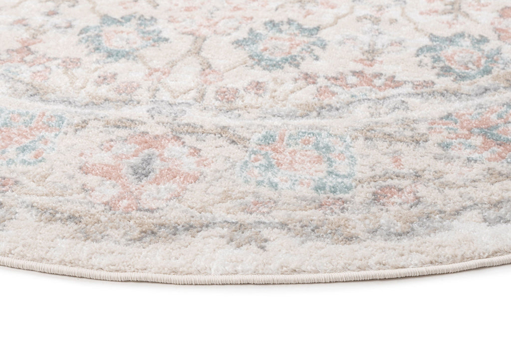 Melrose Cream and Pink Traditional Round Rug