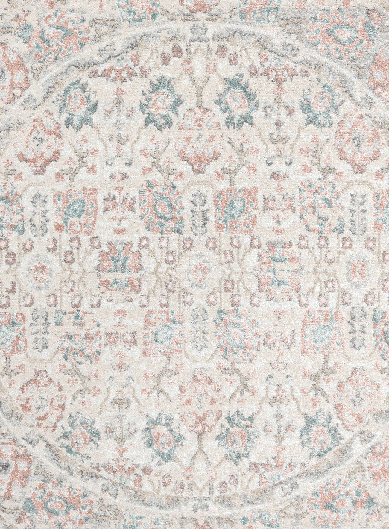 Melrose Cream and Pink Traditional Round Rug