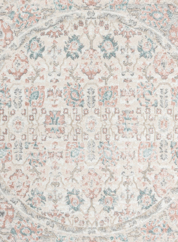 Melrose Cream and Pink Traditional Round Rug