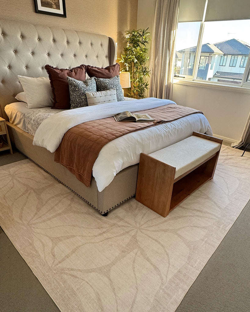 Minar Beige Botanical Washable Rug