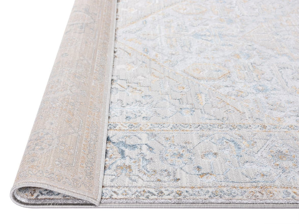 Mira Grey Tan And Blue Lustrous Traditional Rug