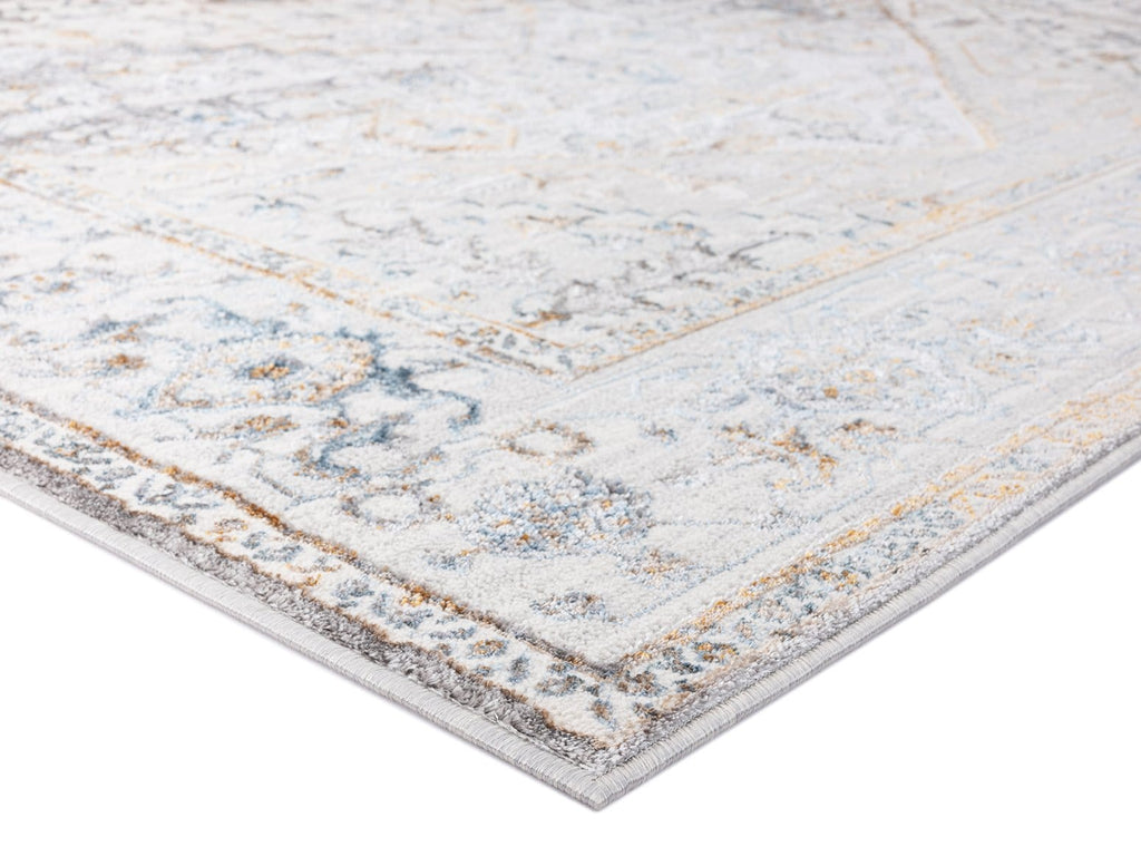 Mira Grey Tan And Blue Lustrous Traditional Rug