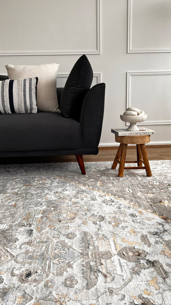 Mira Grey Tan And Blue Lustrous Traditional Rug