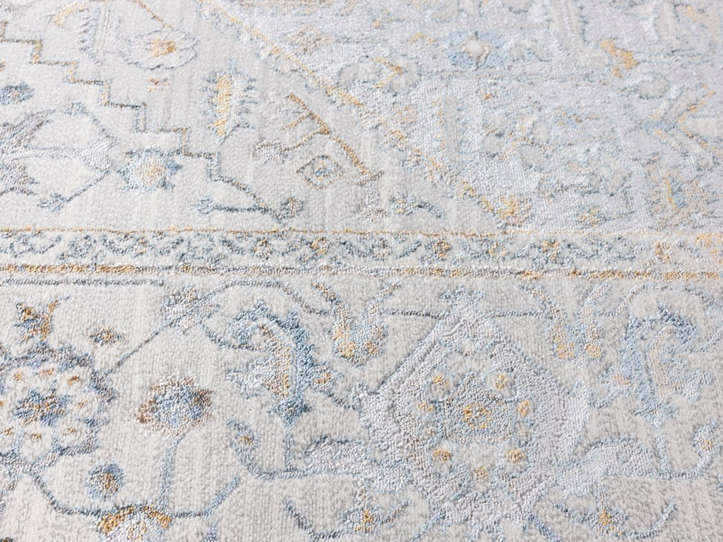 Mira Grey Tan And Blue Lustrous Traditional Rug