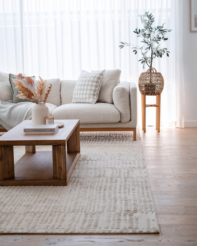 Nahba Ivory And Cream Textured Tribal Rug